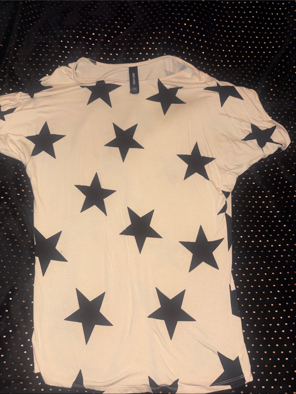 Oversized Agnes & Dora Beige Short Sleeve Shirt with Black Star Print